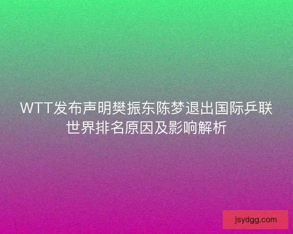 WTT发布声明樊振东陈梦退出国际乒联世界排名原因及影响解析